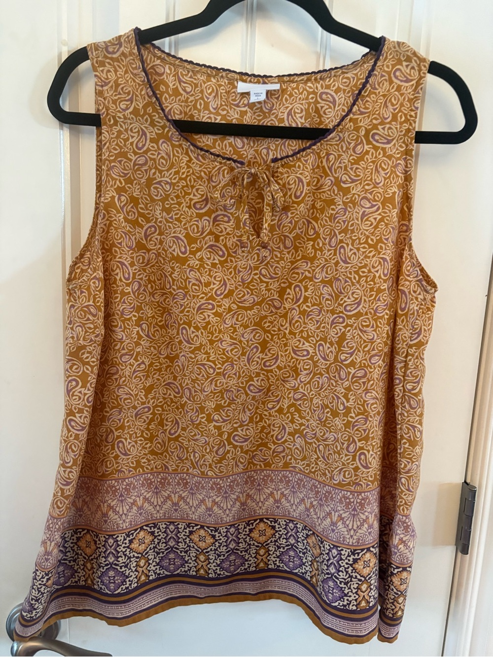 J. Jill Mustard Yellow and Purple Printed Tunic with Scalloped Neckline